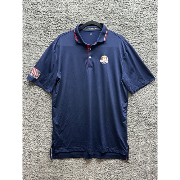 RLX Ralph Lauren Wicking Polo Mens Navy United We Stand USA 2018 Golf Shirt Sz M - Picture 1 of 14